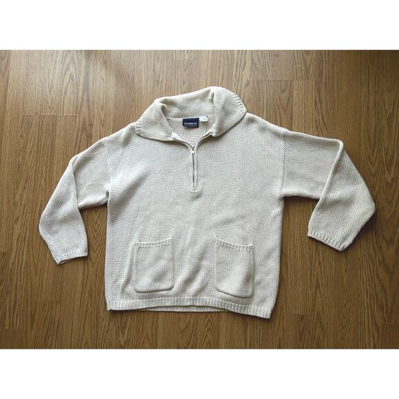 1990's Liz Claiborne  Tan Knit Sweater Half Zip - Picture 1 of 4